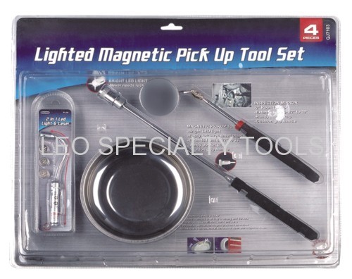 4pcs piezas magnéticas tray & pick up Tool & Espejo de inspección & LED luz
